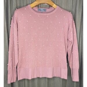 Valentine Womens Sweater pink pearls  Lng Sleeve Crew Neck Size L‎